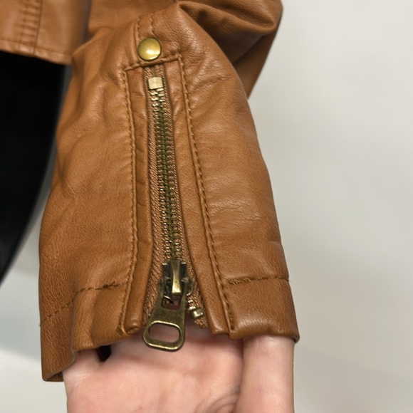Women's Tan Leather Jacket Moto Jacket Size S - Picture 4 of 8